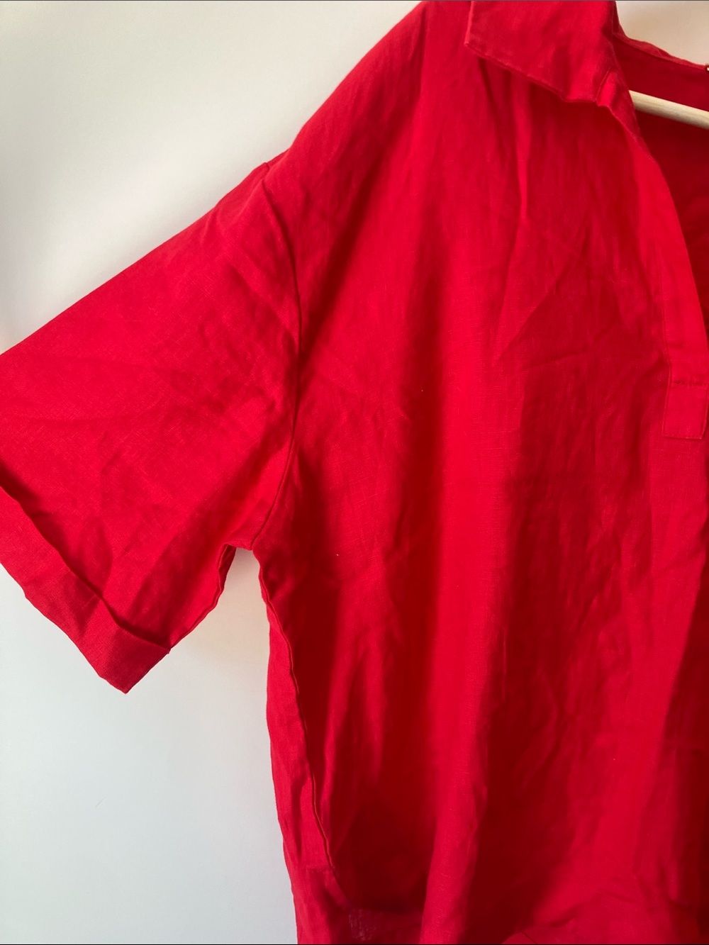 MAGASCHONI Vibrant Red Linen V-Neck Popover Top Short Sleeves Size XL EUC - Picture 3 of 9